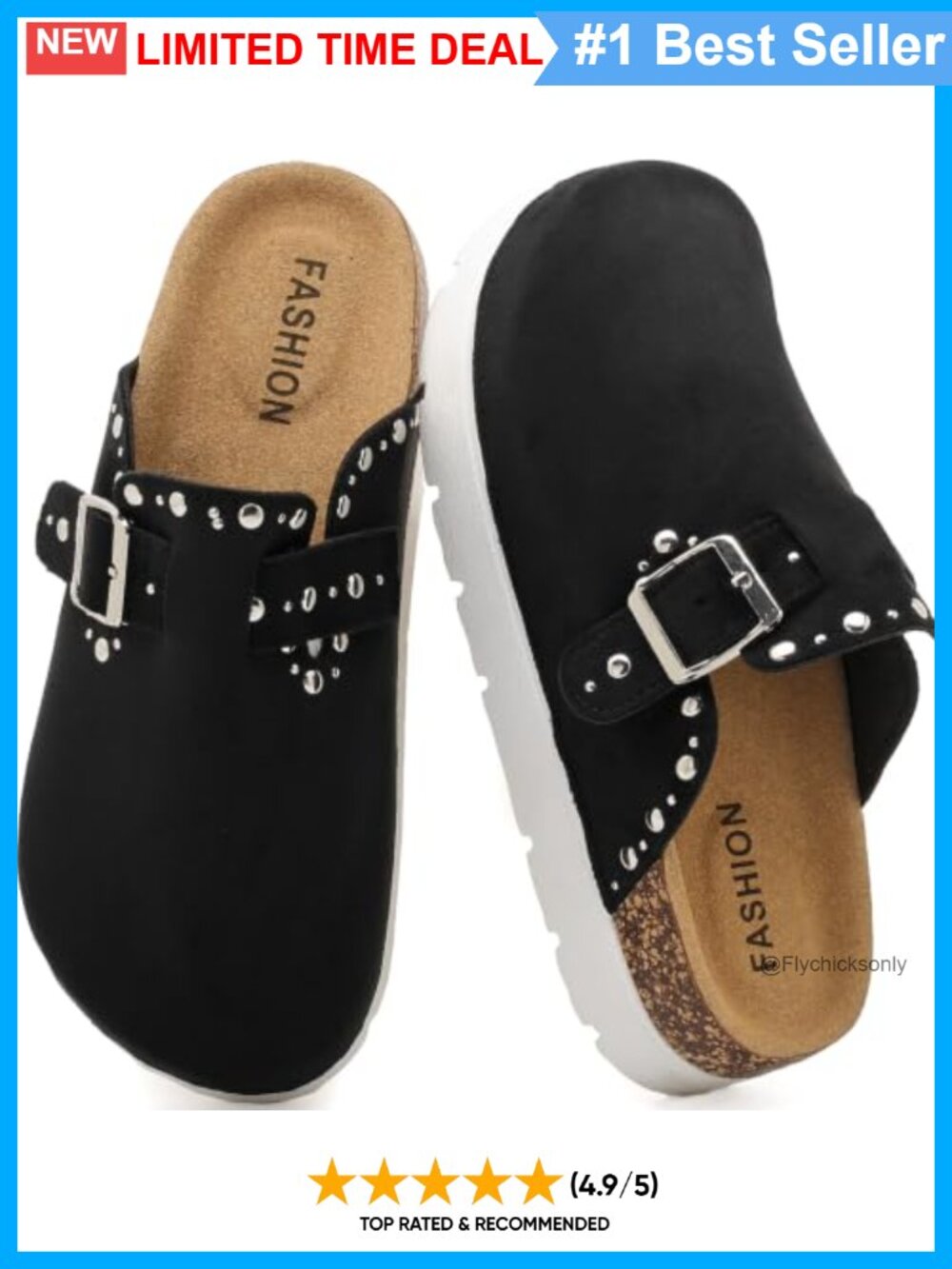 Platform Clogs Faux Suede Chunky Cork Footbed Slip On Mules Women